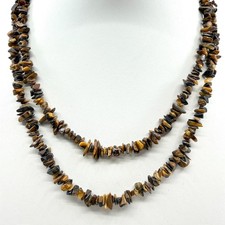 Vintage Brown Marbled Stone Necklace Double Strand Chip Beaded Statement Boho