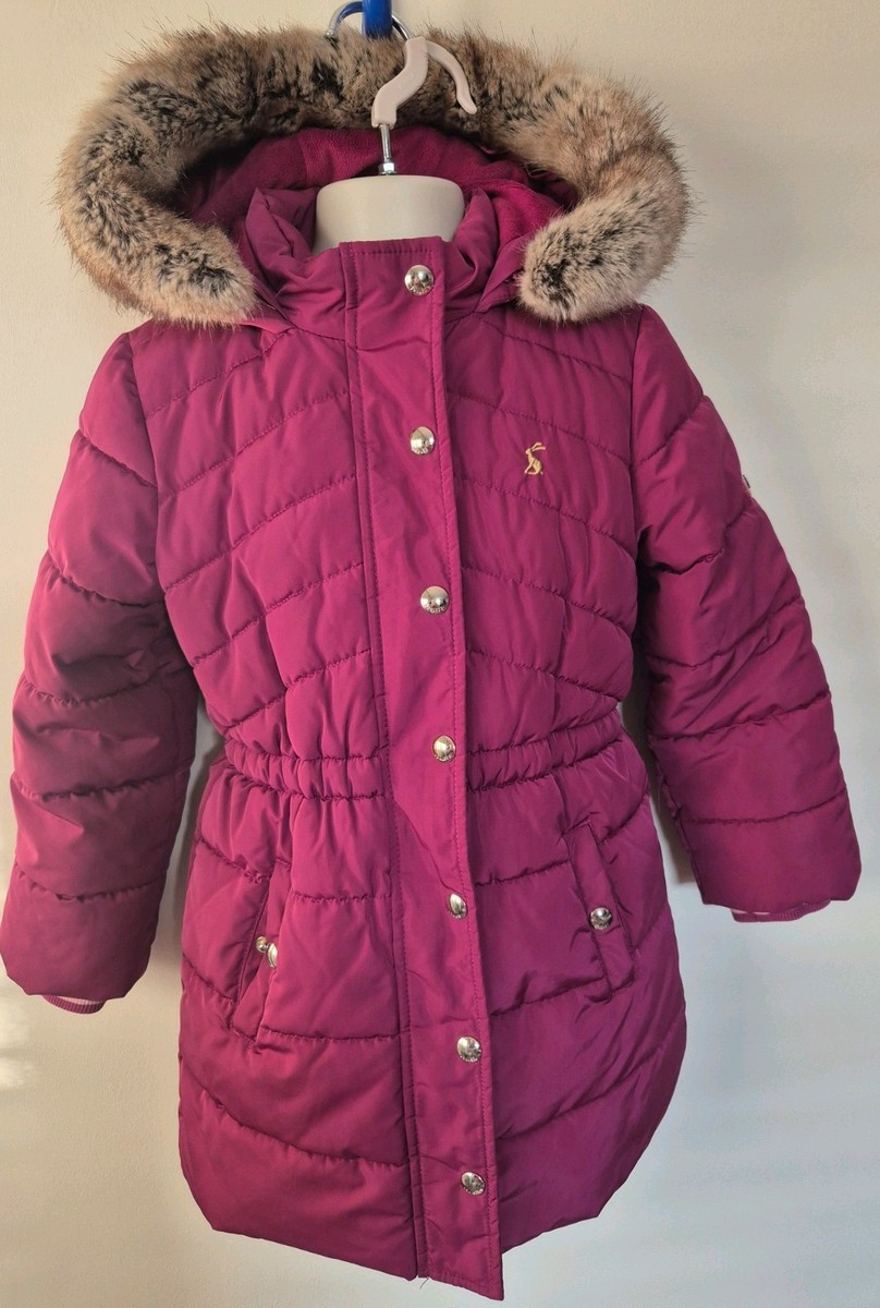JOULES Girls Hartwell Coat Berry Padded Long Fleece Lined Winter