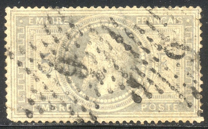 FRANCE #37 Used - 1869 5fr Gray Lilac ($750)