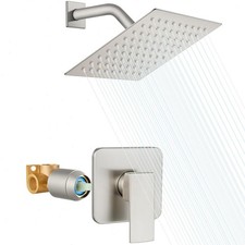 8 Inch Square Rain Shower Faucet Set with Valve Brushed Nickel Shower Trim Kit