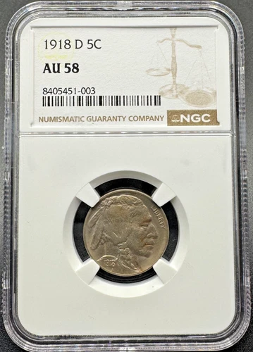 1918-D BUFFALO NICKEL W/REVERSE ROTATED DIE NGC AU58 8EGD25