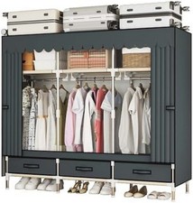 Portable Wardrobe Closet Clothes Rack Storage Organizer with Cover Grey