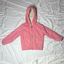 Carhartt Girls Pink Hooded Sherpa Lined Canvas Jacket XS 6 Full Zip