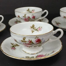 Vintage Royal Rose Fine China Footed Teacup and Saucer Japan, Set Of 4