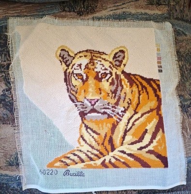 Vintage BUCILLA #60227 Needlepoint Tiger Almost Finished Safari 