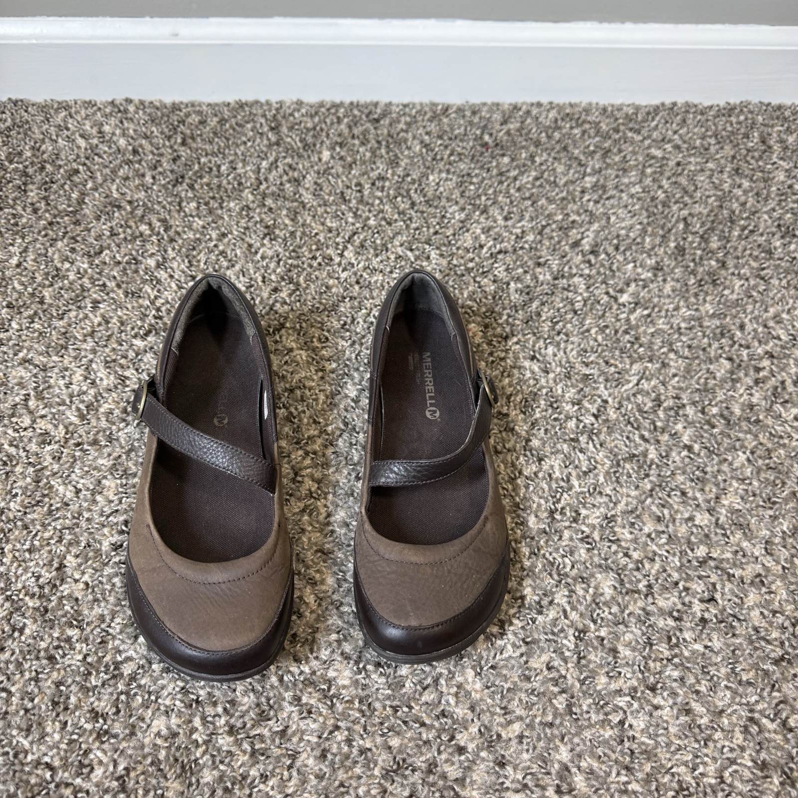 Scarpe Merrell Dassie MJ marrone fibbia comode Mary Janes donna US 9 pelle