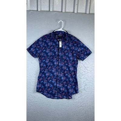 Express Button Down Shirt Mens M Blue New Floral Short Sleeve Casual 11584