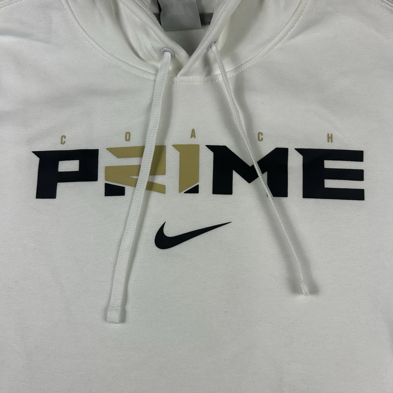 Felpa con cappuccio pullover Nike uomo Small Coach Prime 2.0 bianco club pile logo nuova con etichetta