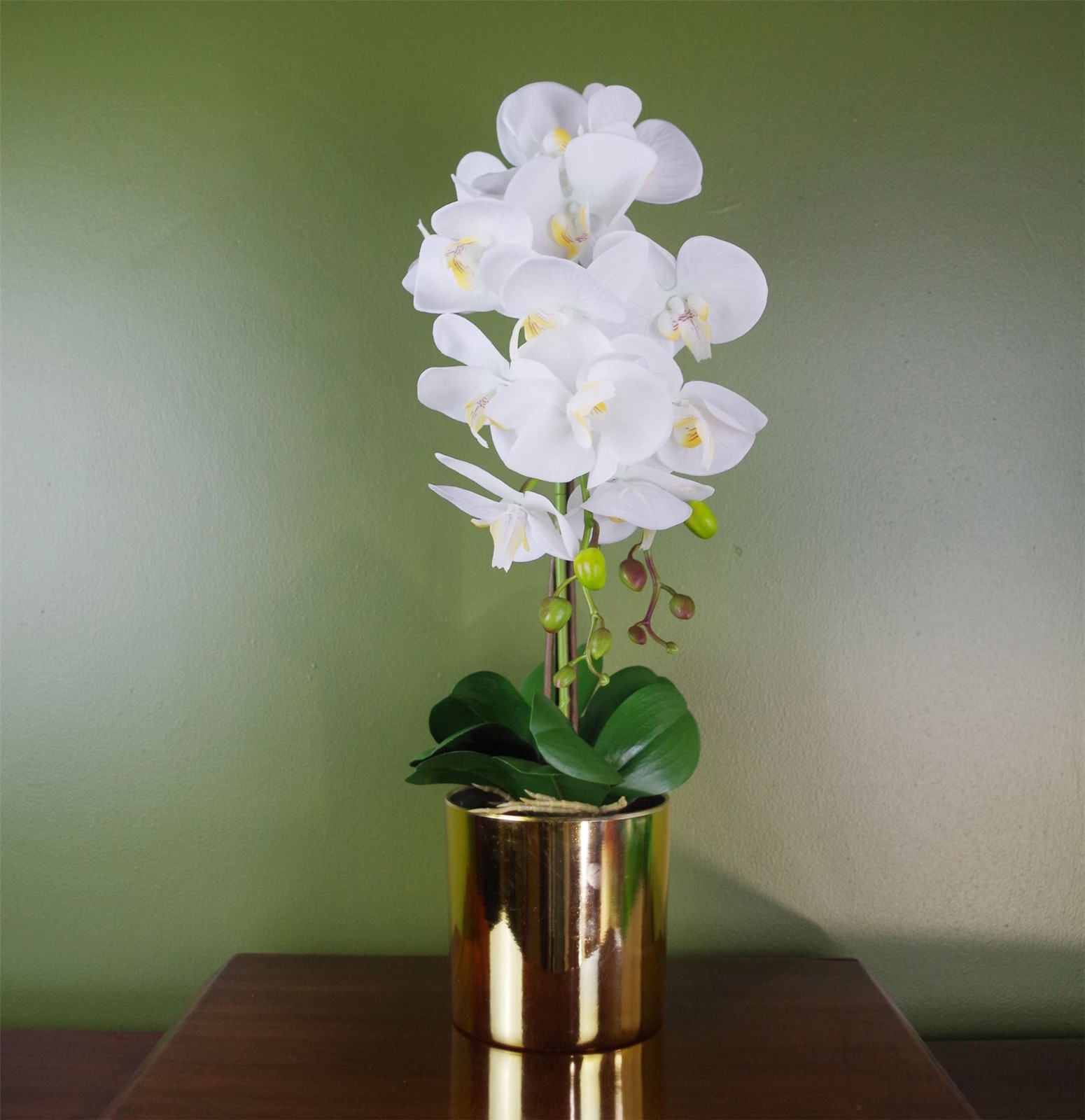 Leaf 52cm Artificial Orchid Large - White/Gold Plant - Realistic Real Touch Flowers - Image 2
