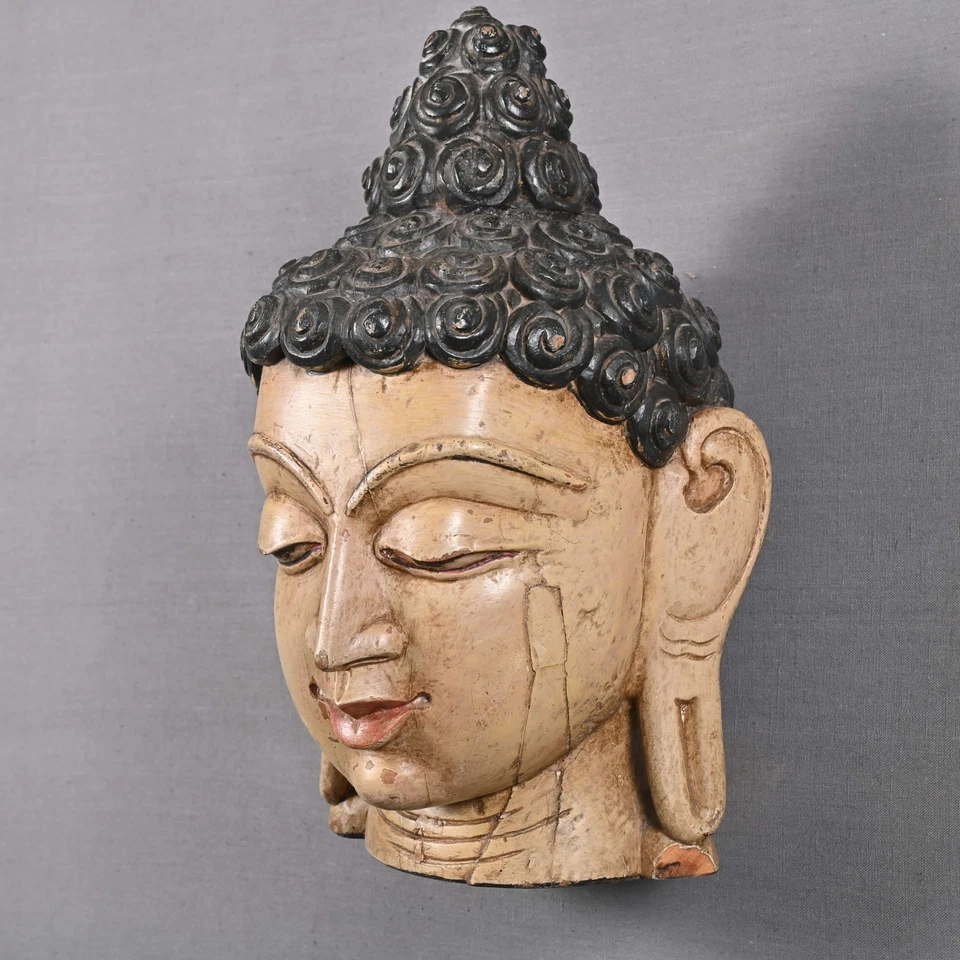 Vinatge Indian Tribal Art Wooden Hand Carved Wall Hanging Buddha Mask Home Decor - Image 3 of 4