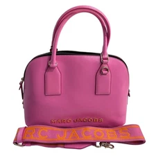 MARC JACOBS Dome Satchel Crossbody Pink Leather Bag w/ Logo Strap