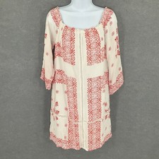 New York & Company Dress Womens Sz S White Red Floral Embroidered Bohemian