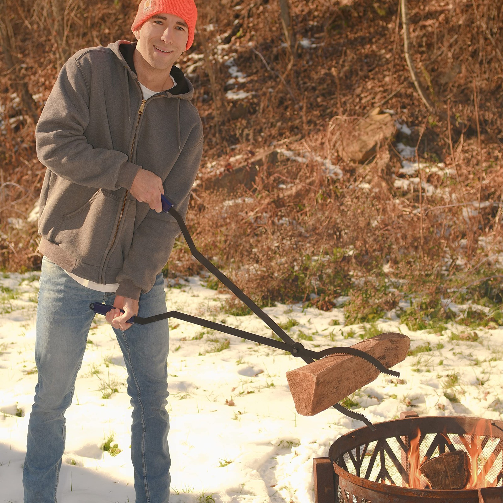 40in Heavy Duty Fire Tongs Firewood Grabber Tool with Scissor Shape Serrated,...