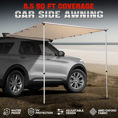 6.5'L x 9.8'W Rooftop Car Side Pull Out Sun Shade Awning Outdoor Camping Travel