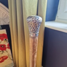 Antique 1893 Walking Stick Charles Boyton silver topped Gentleman cane malacca 