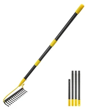 Garden Rake, 60 Inch Long 14 Inch Wide Heavy Duty 14 Tines Metal Bow Rake for La