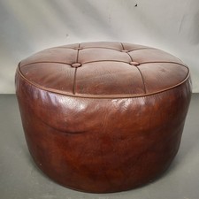 Vintage 1970s Sherborne Round Buttoned Pouffe Footstool Ottoman - Retro Brown