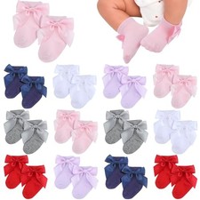 12 Pairs Baby Socks for Girls Boys Ruffle Turn Cuff Preemie Classic Color