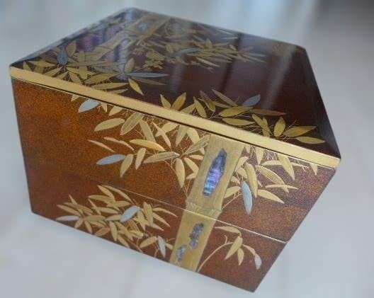 Jubako Bento Box Japanese Gold leaf decoration bamboo pattern lacquer 2tiered bo