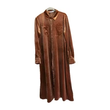 R Vivimos Maxi Shirt Dress XL Copper Velvet Pockets 70s Boho Glam Retro Fall