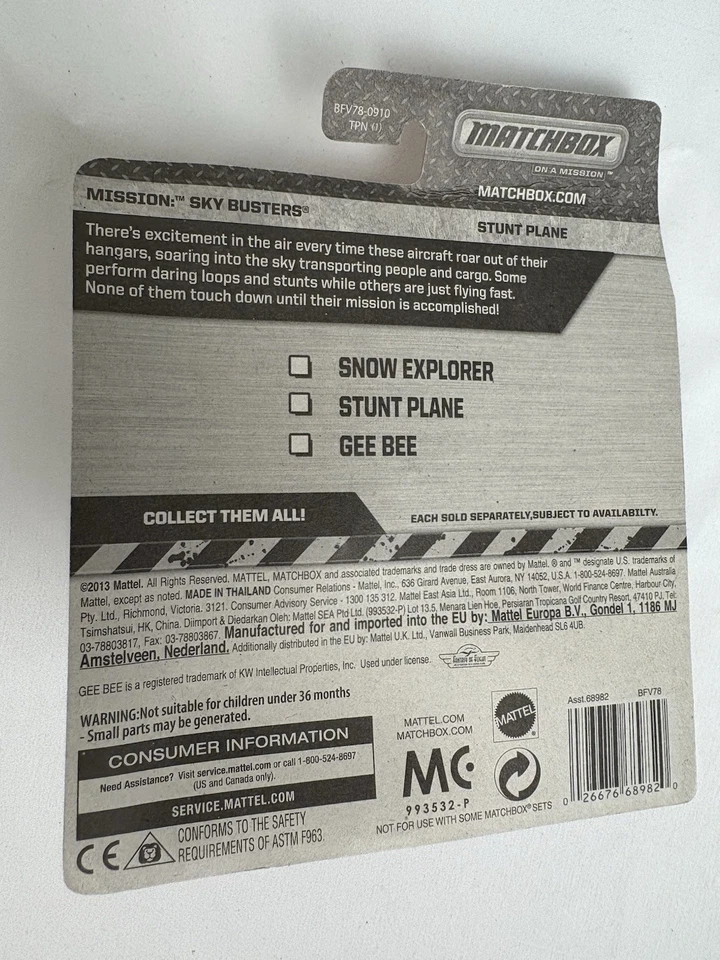 NUEVO Matchbox Sky Busters 2013 blanco y verde avión acrobacias conjunto de 2 Foto 2 de 3