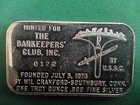 VINTAGE 1973 USSC .999 FINE SILVER ART BAR -Happy News Years - Barkeeper Reverse