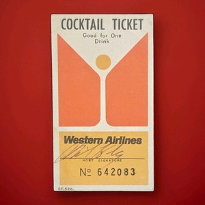 Vintage Western Airlines Cocktail Ticket Good for One Drink Great Condition Used