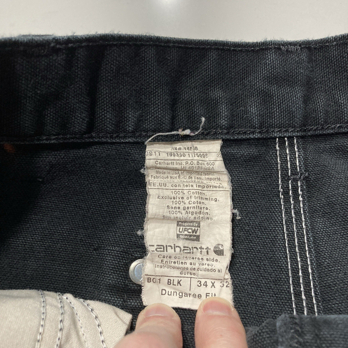 Carhartt B01 BLK Double Knee Work Pants Mens 34x32 (Fits 33x31