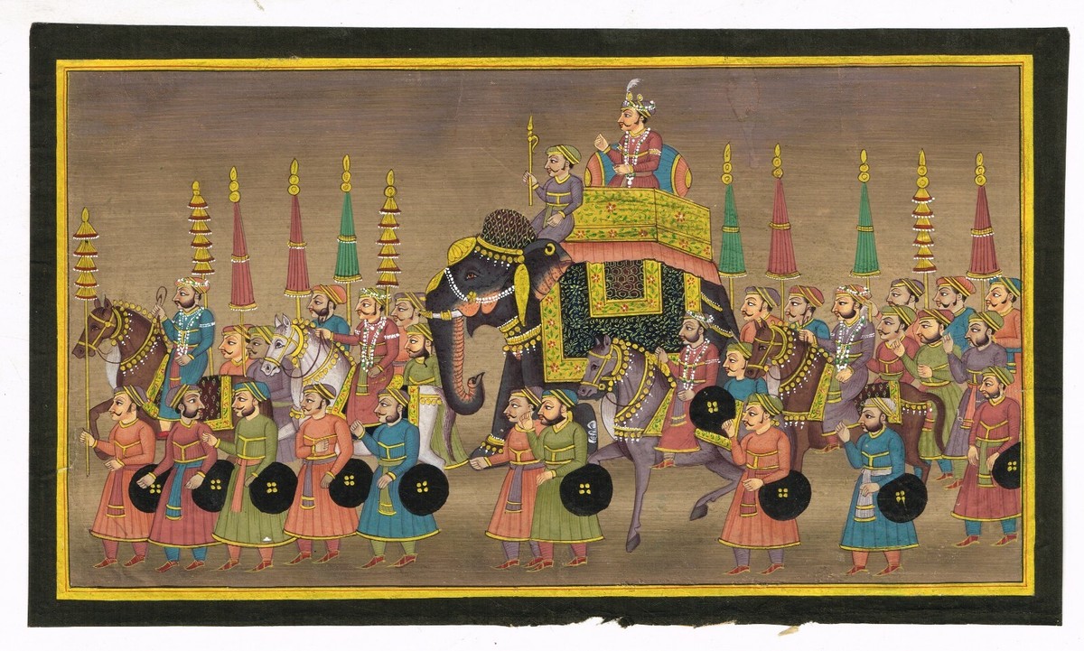 インド宮廷絵画 INDIAN COURT MINIATURE PAINTING Mughal Indian Gouache Miniature Painting Court Woman Indo