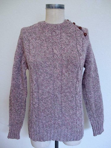 Vintage Carroll Reed Ski Shops Wool Cable Sweater S M Pink Taupe Leather Button - Picture 2 of 11