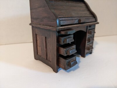 Vintage Miniature Roll Top Desk 1:12 Antique Wood Handmade All