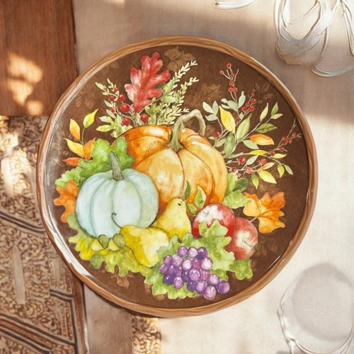 Certified International Susan Winget Harvest Fruits Brown 9" Dinner Plate Used
