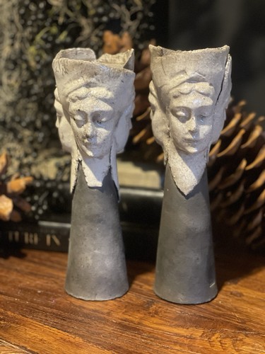 RARE PAIR Of Female Sculpted Studio POTTERY CANDLE STICK HOLDERS * Studio Art - Picture 11 of 21