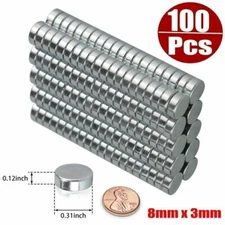 100 Neodymium Magnets Round Disc N52 Super Strong Rare Earth 8mm X 3mm Fridge