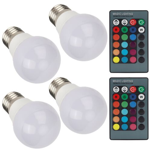 4pcs E27 RGB LED Light Bulbs Colorful Decorating Lamp With 2 Remote Controls US - Picture 5 of 21