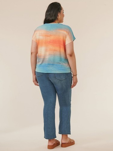 Democracy Womens Short Sleeve Scoop Neck Ombre Print Twist Front Hem Knit Top XL - Picture 5 of 22