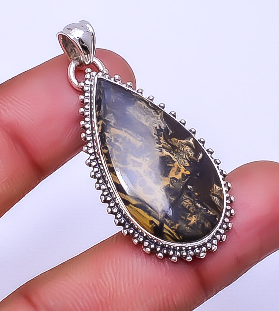 Honey Dendritic Opal - Mexico 925 Sterling Silver Pendant 1.95