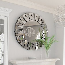 Image of Glam Modern Silver Wall Mirror Polished Beveled Gorgeous Crystal Cosmetic Mirror