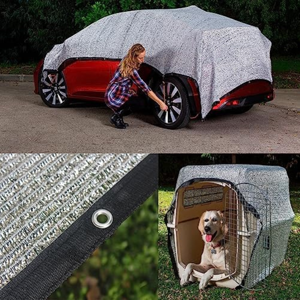 Rete Ombreggiata Auto per Cani 3x2m in Alluminio - 85% Protezione dal Calore e S