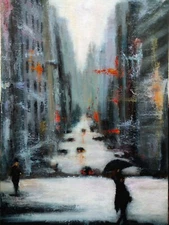 Winter cityscape, acrylic hand painted art 16,5×11,7inches+frame, nice gift