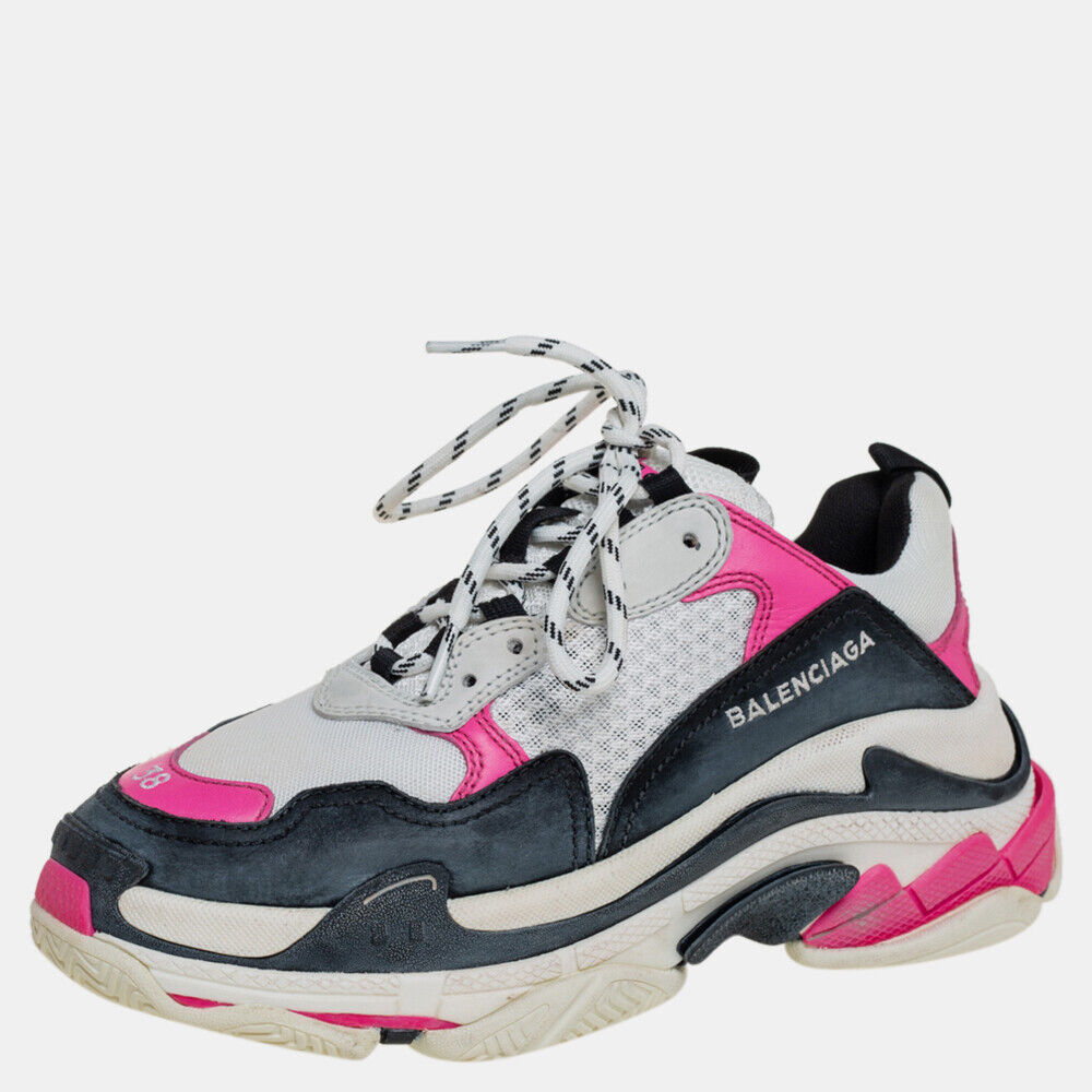 Balenciaga White/Pink Leather And Mesh Triple S Platform Balenciaga White/Pink Leather And Mesh Triple S Platform