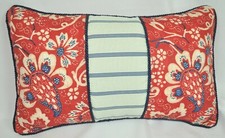 Pillow made w Ralph Lauren Villa Martine Red Floral  Bar Stripe Fabric 19 x 12