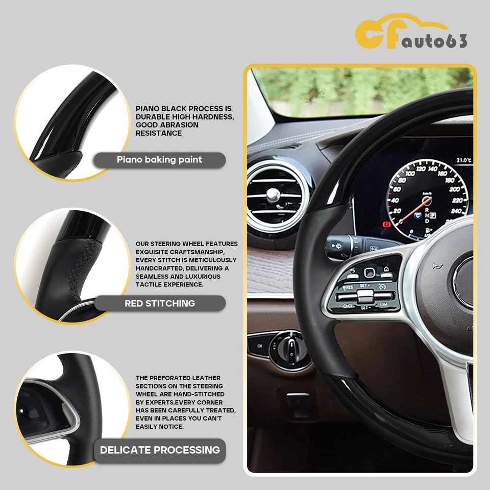 钢琴黑色方向盘带装饰适用于梅赛德斯-奔驰 E 级 E300 2019-2020 — 第 2/4 张图片
