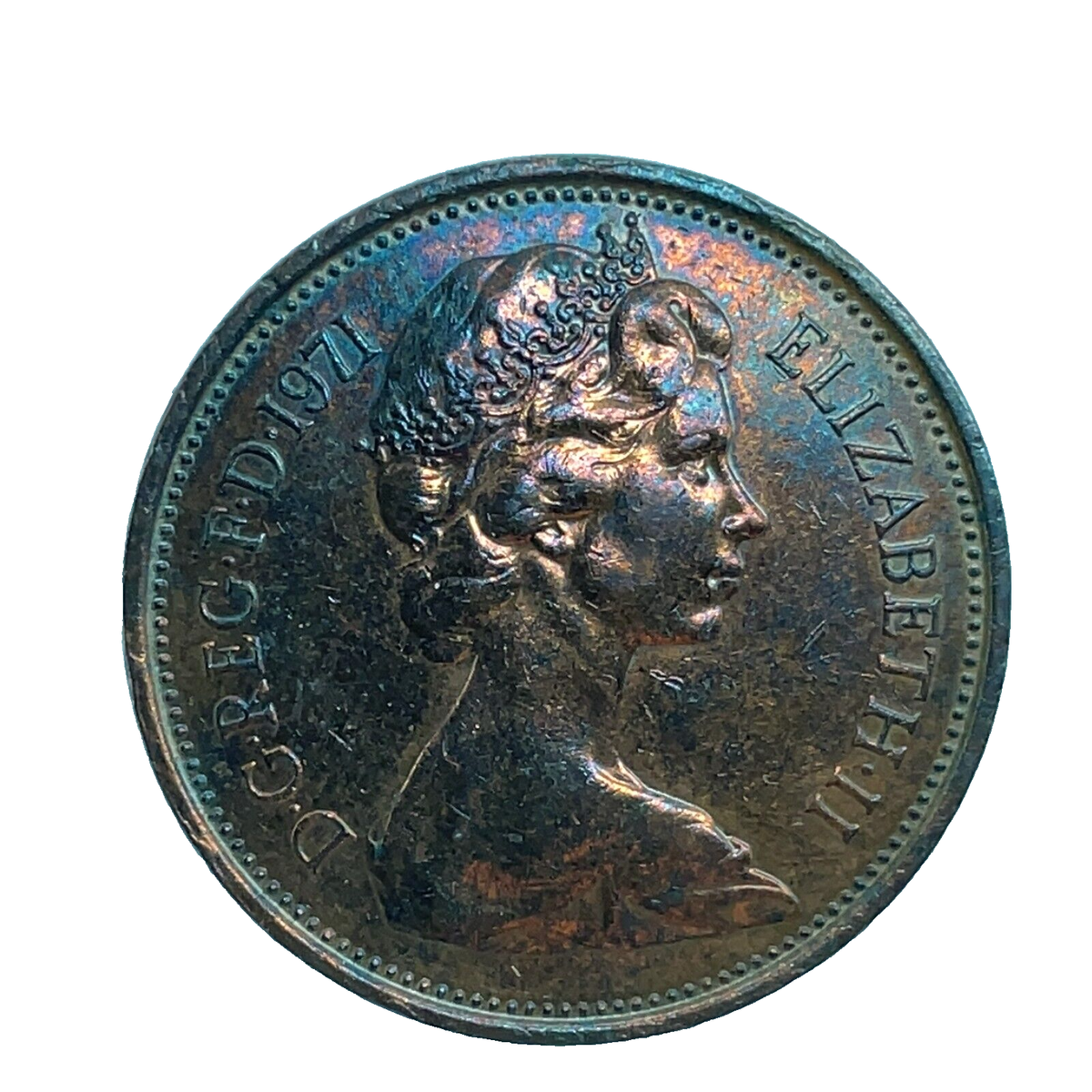 1971 2 NEW PENCE British Queen Elizabeth II DG REG FD