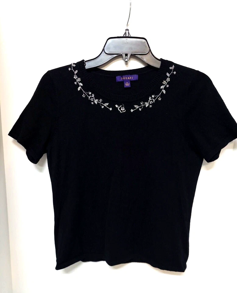 Camisa Bogari Para Mujer Talla S Negra con Bordado Plateado Manga S Suéter Pullover Foto 2 de 4