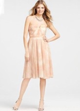 Ann Taylor Silk Butterfly Whisper Print Pink Strapless Bridesmaid Dress 0 A798