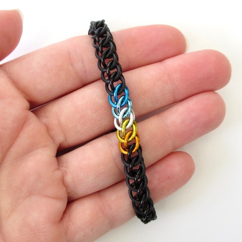 AroAce pride stretch bracelet, handmade chainmail half Persian 3 in 1 weave - Picture 10 of 10