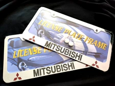 2x Mitsubishi Stainless Steel Laser Engraved License Plate Frame Car Metal Logo