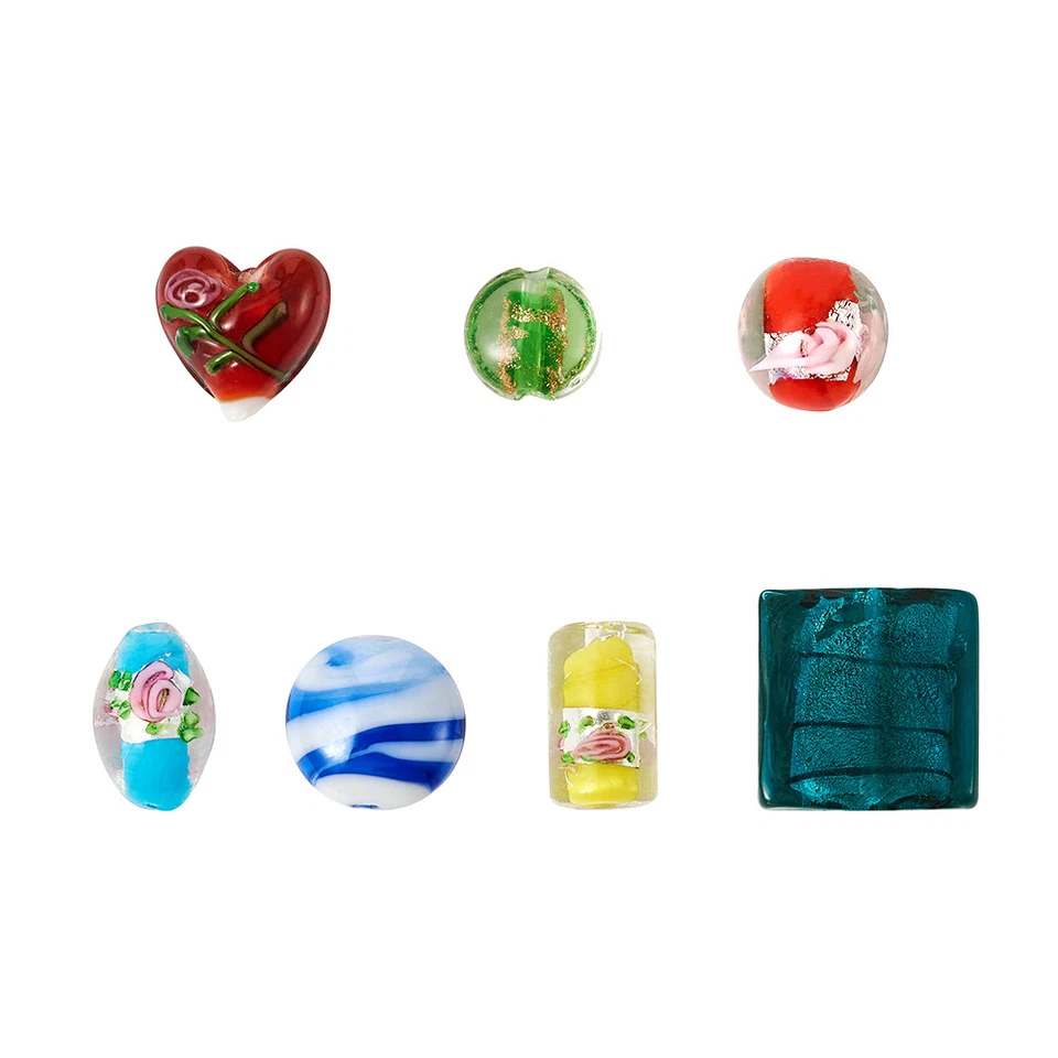 120pc/Box Handmade Silver Foil Lampwork Glass Beads Mixed Shape Colorful 11~20mm - Image 2 of 4