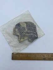 Brass Native American Indian Chief Head Belt Buckle Western Wear War Bonnet Vtg